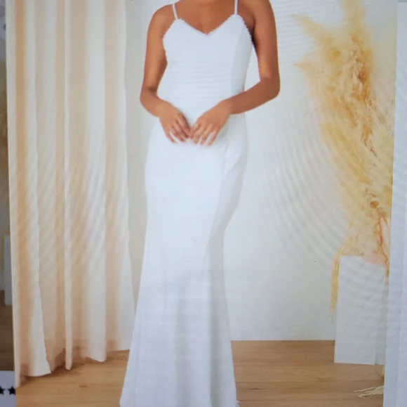 wedding dress with lace up back Corset White Crepe Wedding Dress Fit & Flare Mermaid Boning Made to Order XL James by Grace Loves Lace